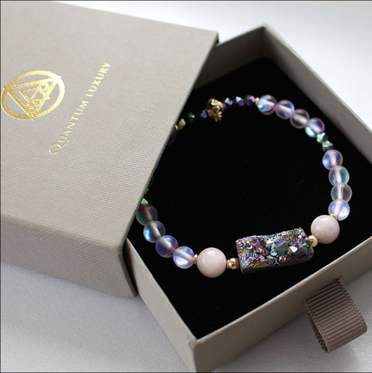 bransoletki złote Świadoma Obecność - bransoletka druza kwarc tytanowy, kunzyt