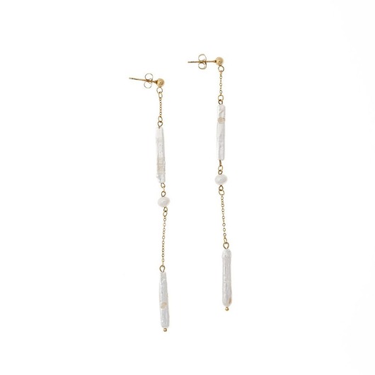 kolczyki - inne Długie kolczyki sztyfty z podłużną Perłą Pozłacana