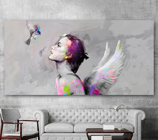 OBRAZ NA PŁÓTNIE SHE & BIRD (PINK) 200x100cm! Krzanoo