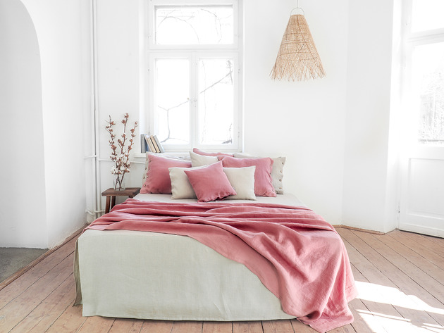 koce i narzuty Narzuta Lniana DUSTY PINK