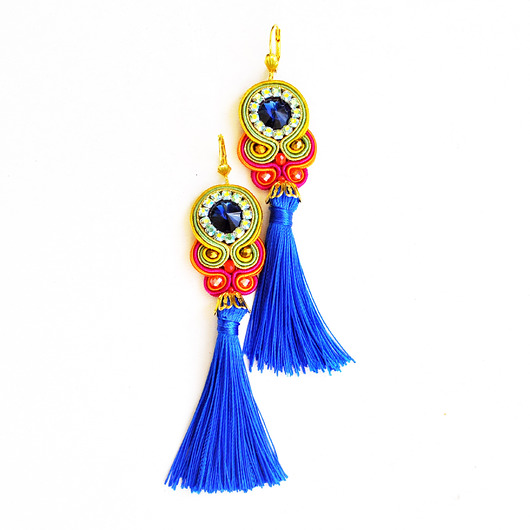 kolczyki soutache Sutaszowe kolczyki SAPHIR z CHWOSTAMI
