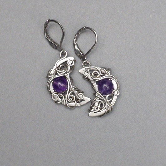 kolczyki wire wrapping Kolczyki księżyce ametyst wire wrapping