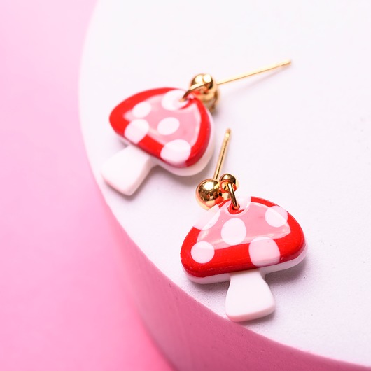 kolczyki z masy plastycznej Kolczyki grzybki z gliny polimerowej (handmade)