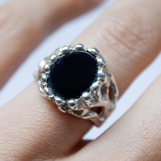 pierścionki srebrne Black Drop sygnet z onyksem