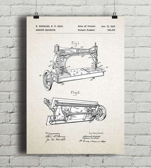Maszyna do szycia - patent - plakat vintage minimalmill