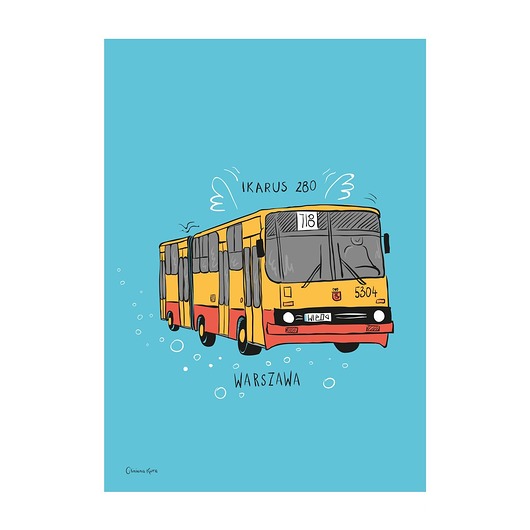 Plakat A4 Warszawa Autobus Ikarus 280 Gliniana Kura