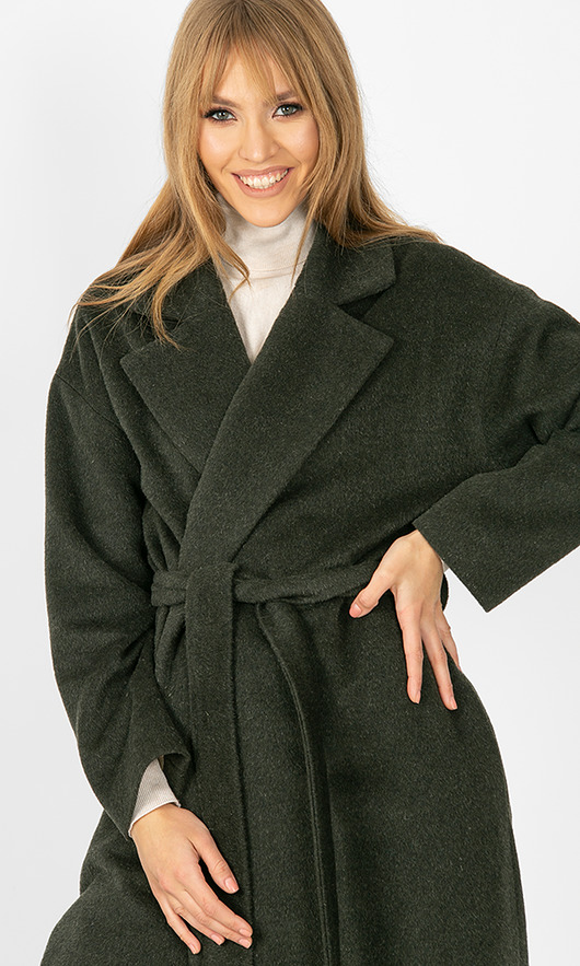 płaszcze damskie Płaszcz wełniany WOOL&DARK GREEN