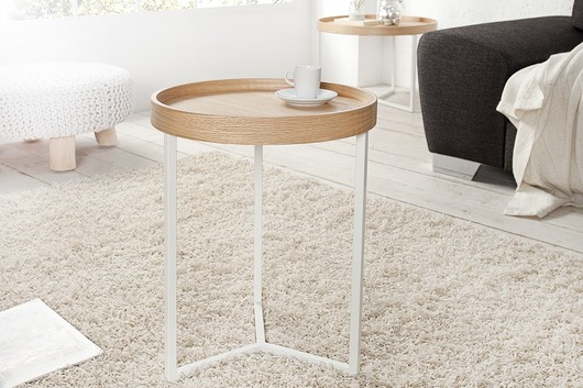 Stolik kawowy Loop drewno dębowe biały 40cm Home Design