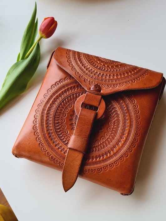 torby na ramię Torebka skórzana ręcznie robiona góralska Carola Brązowa wzory zakopane