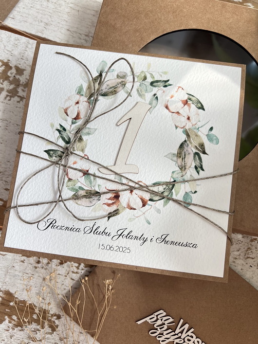 kartki scrapbooking Wyjątkowa kartka ręcznie robiona z okazji 1 rocznicy ślubu