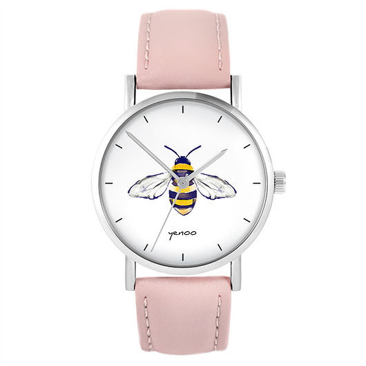 zegarki damskie Zegarek - Pszczoła - pudrowy róż, skóra