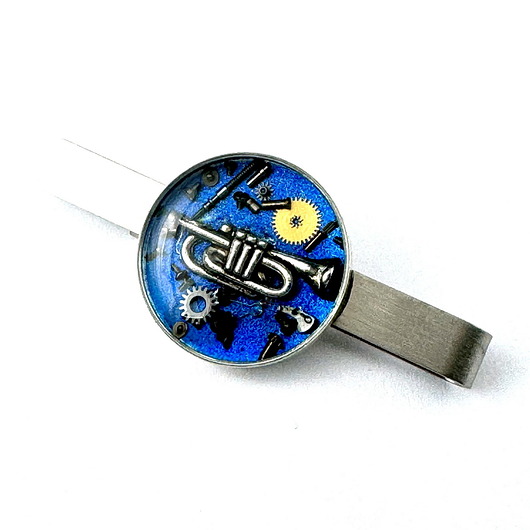 spinki do mankietów Spinka do krawata - Dla Muzyka - TRĄBKA (BLUE) (unikat)