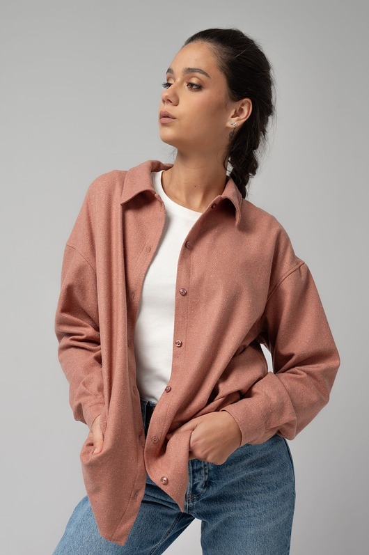 koszule damskie  Różowa wełniano-jedwabna koszula, DUSTY ROSE
