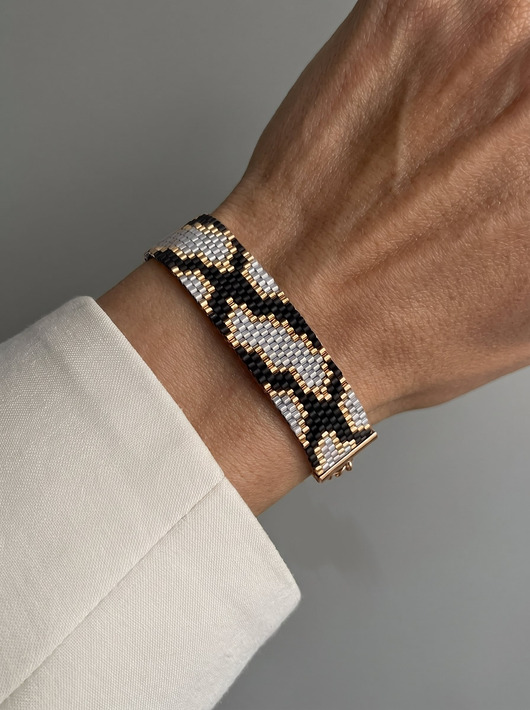 bransoletki ze szkła Biało złota bransoletka z koralików Miyuki - snake pattern