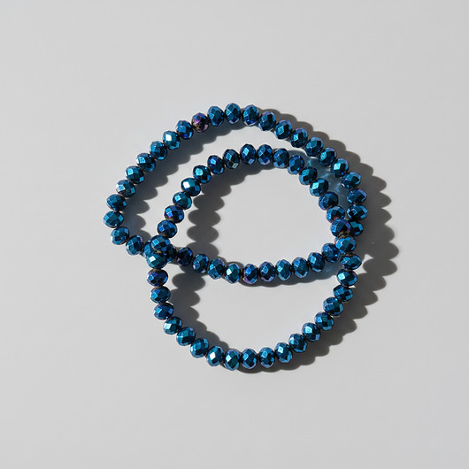 bransoletki ze szkła Elegancki zestaw dwóch bransoletek z granatowych kryształków