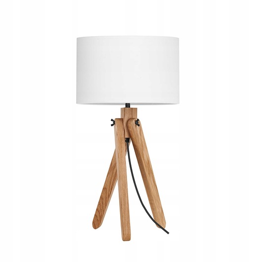 lampy stołowe Dębowa lampka nocna stołowa z abażurem E27 LED