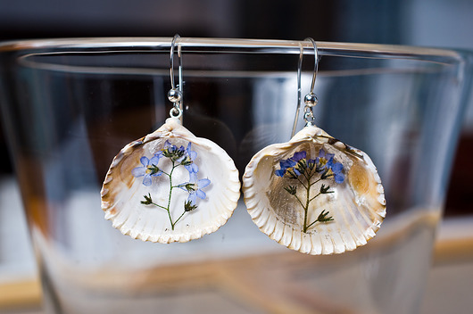 Kolczyki z niezapominajkami w muszelkach So Jewelry