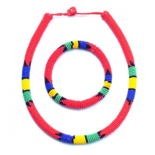 Red African Zulu Jewellery Set MERAKI