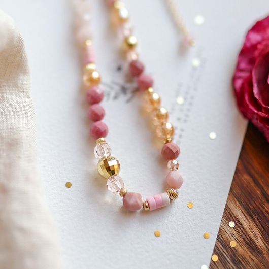 chokery Choker z różowych kamieni naturalnych Morganit Rodonit Perły Kryształ