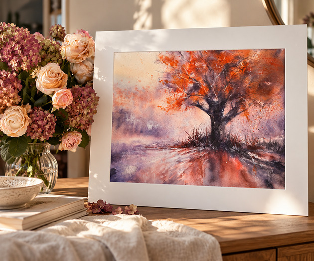 obrazy Obraz akwarelowy "Jesień I/2026" oprawiony w passe-partout 40x50 cm