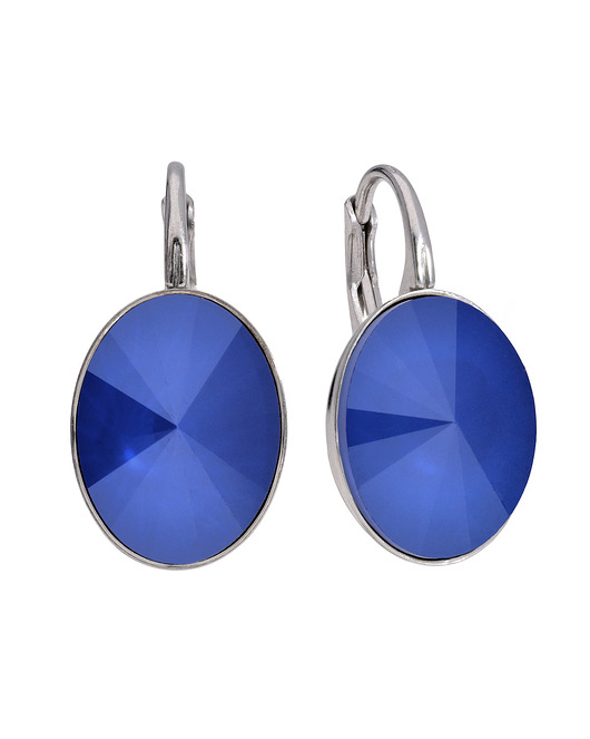 Srebrne kolczyki owalne niebieski Swarovski KOM Biżuteria