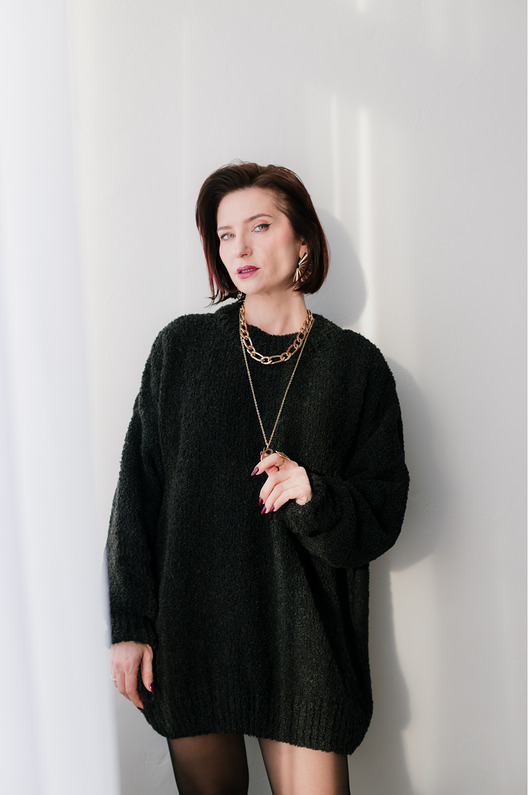 swetry damskie Sweter boucle, czarny