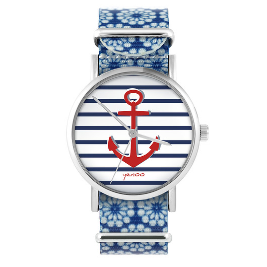 zegarki damskie Zegarek - Kotwica - niebieski, kwiaty