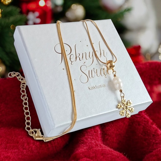 złote naszyjniki Śnieżynka - naszyjnik : perła : wyjątkowy prezent
