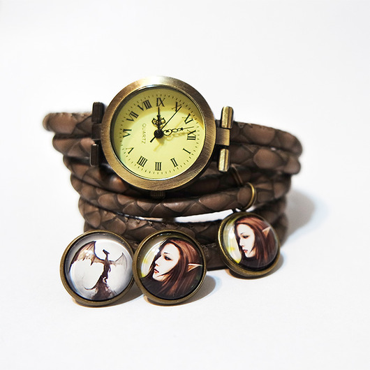 komplet biżuterii Komplet - Elf i smok - zegarek i kolczyki