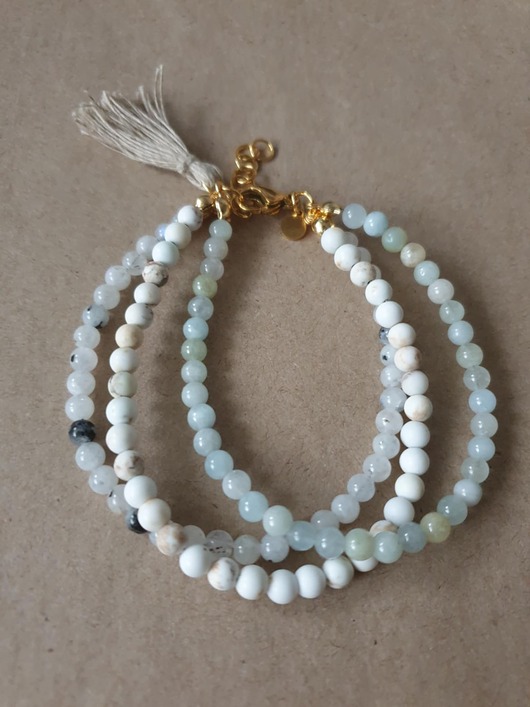 bransoletki z kamieni naturalnych Bransoletka TRIO kamień księżycowy, akwamaryn, howlit