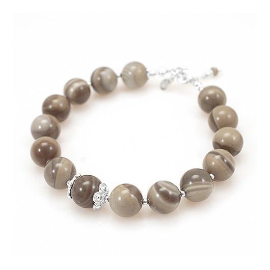 bransoletki z kamieni naturalnych Elegancka bransoletka srebro krzemień pasiasty (polski diament) 10mm