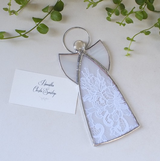 Chrzest - inne Anioł witrażowy z francuską koronką