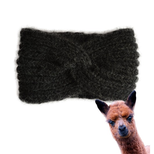 opaski do włosów Wełniana opaska handmade z alpaki i merino, miękka, ciepła, grafitowa