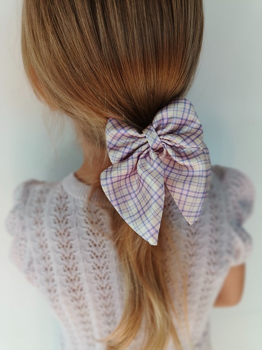 dziewczynka - inne Gumka jedwabna z kokardą MINI scrunchie lavender check