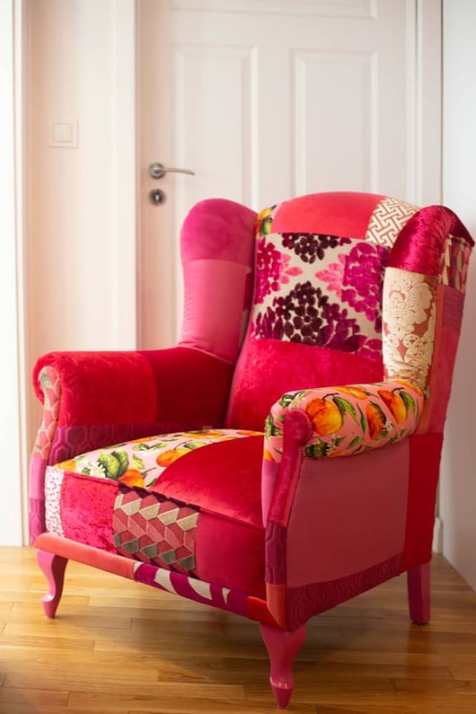 fotele Fotel Uszak Patchwork Magenta