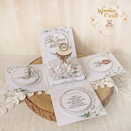 kartki na komunię Exploding box komunijny, kartka na komunię "Bright 1" GOTOWY