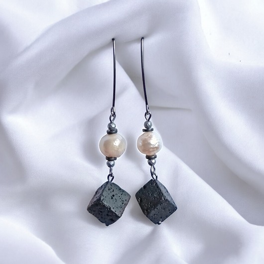 kolczyki z kamieniami WYSYŁKA 24h :  UNIKATOWE kolczyki: perły i lawa II