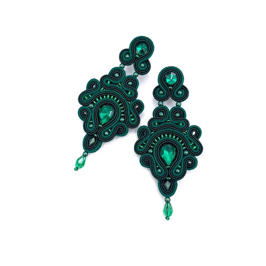 kolczyki soutache Rossa kolczyki sutasz zielone wieczorowe długie z kryształkami