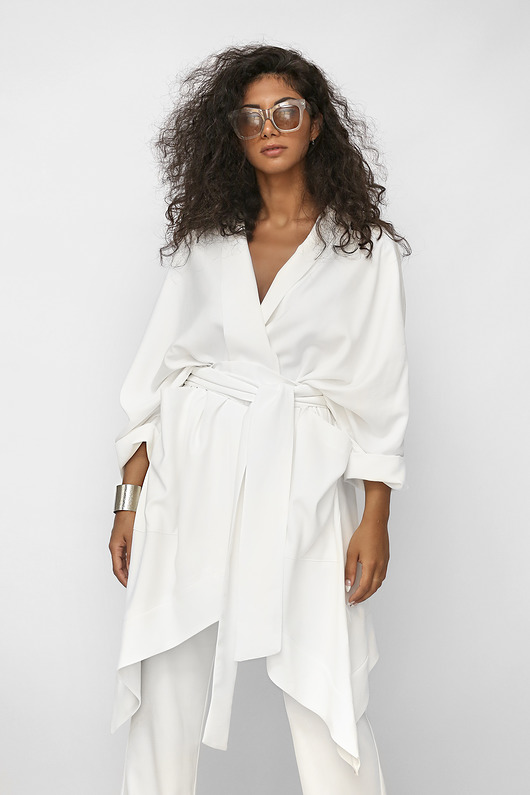 marynarki damskie Narzutka kimono z tencelu Alina biała