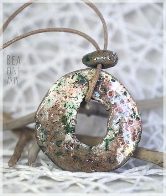 wisiory Beżowy dwustronny wisior ceramiczny Scandi #4