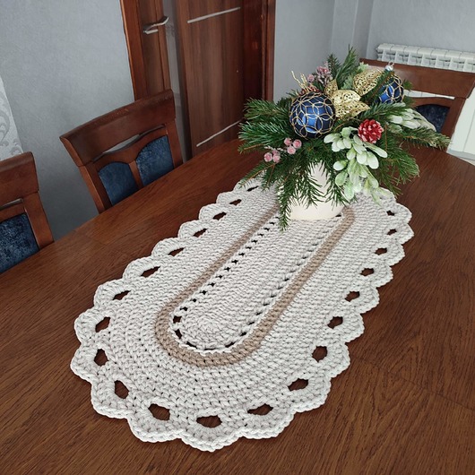 obrusy i serwetki Bieżnik owalny szydełkowy ze sznurka 50cmx100cm