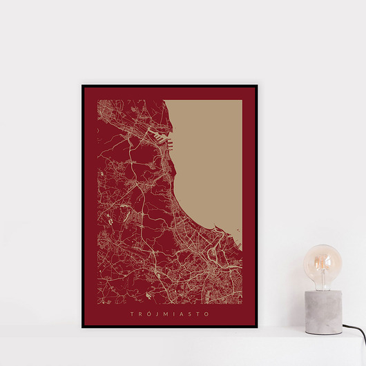 Mapa Trójmiasta - grafika - miasto na ścianę PLAKATY GEOMETRYCZNE