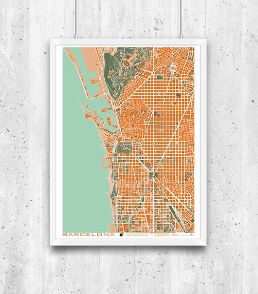 Barcelona - plan miasta, plakat minimalmill