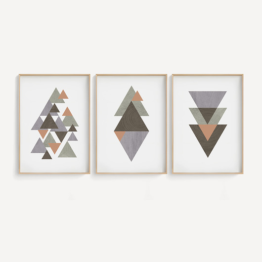 plakaty Zestaw 3 geometrycznych grafik na ścianę, skandynawski styl, nordic style.