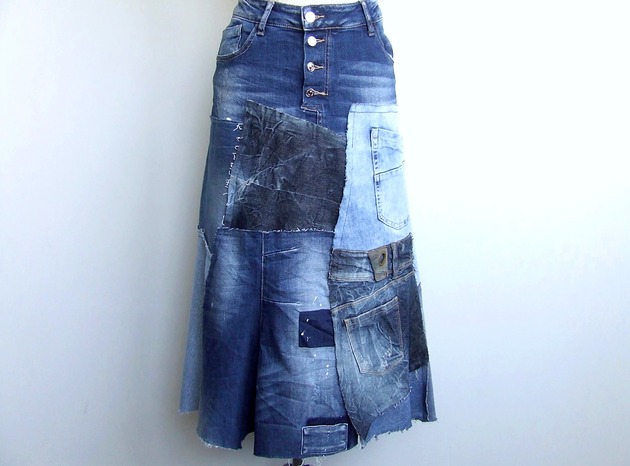 spódnice maxi Asymetryczna spódnica jeans r. 44