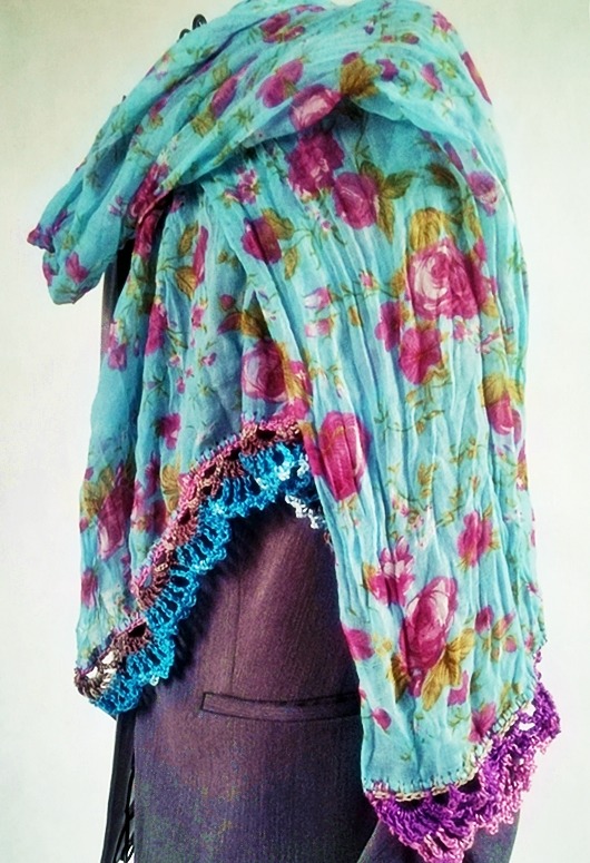 Szal Lawenda-Turkus ZeStrychu Handmade