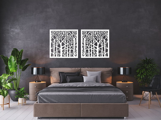 Ozdoby na ścianę DEKORACYJNY PANEL AŻUROWY, FOREST, DRZEWA, DEKORACJA ŚCIENNA 3D, ORNAMENT, DY