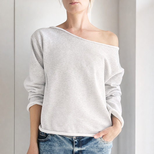 bluza bez kaptura damska Szara bluza cięta Bez ściągaczy