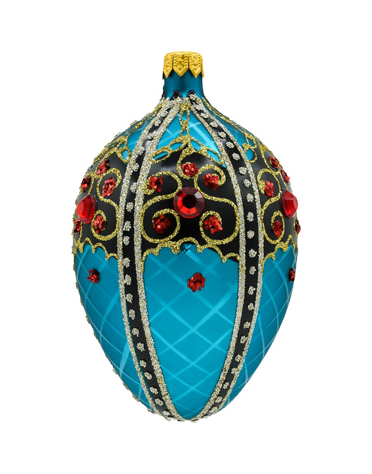 bombki Bombka choinkowa szklana ręcznie malowana: jajo Faberge z ornamentem: turkusowe