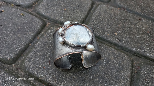 bransoletki wire wrapping Szkło i perły  - bransoletka regulowana